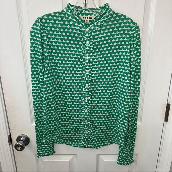 Boden Green and White Carolina Jersey Shirt- 4- like new! - Picture 2 of 13